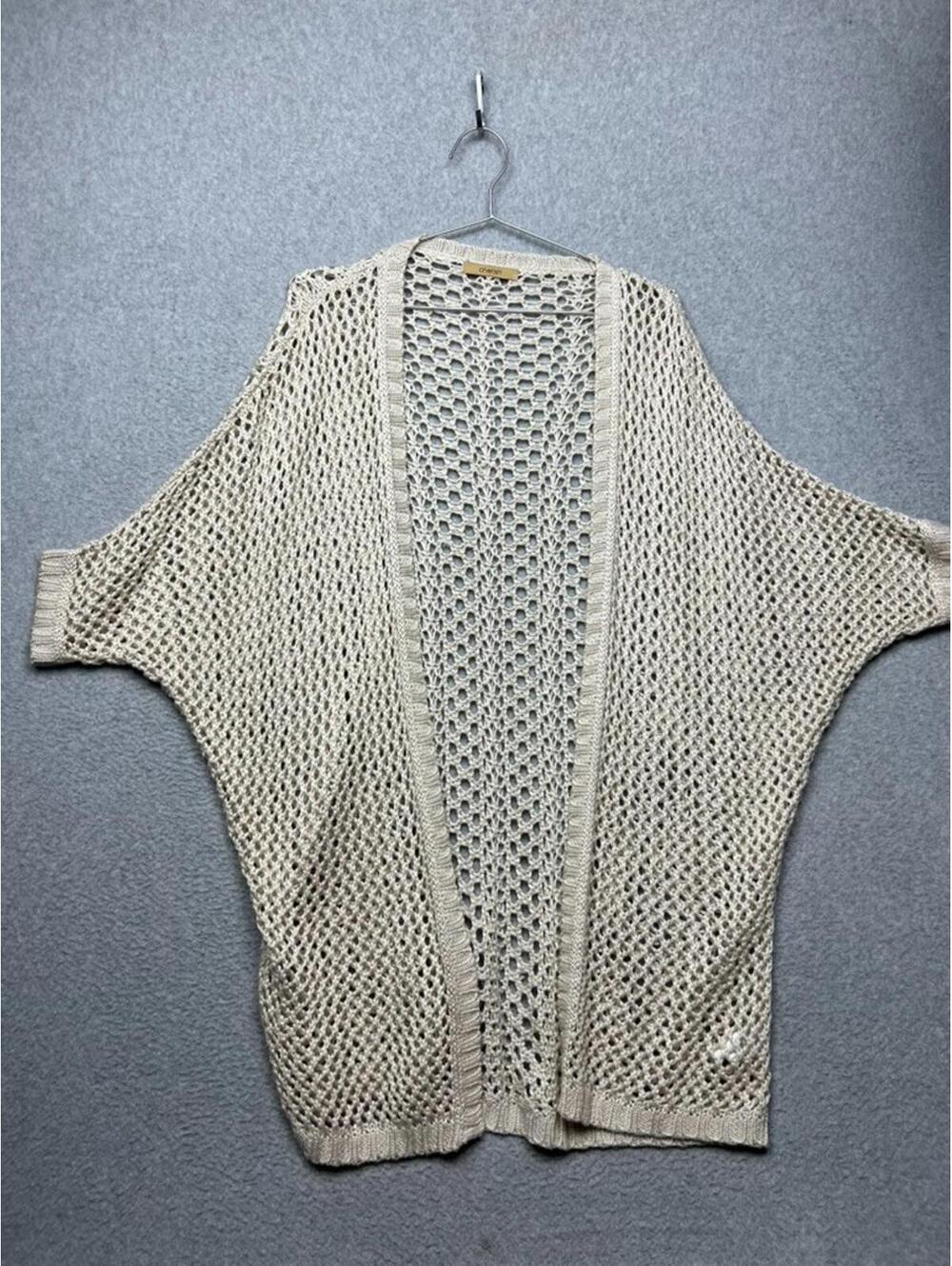 Cherish Open Knit Womens Beige Crochet Dolman Cardigan Sweater beach boho